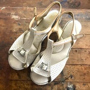 Vintage 60s taupe laser cut sandals